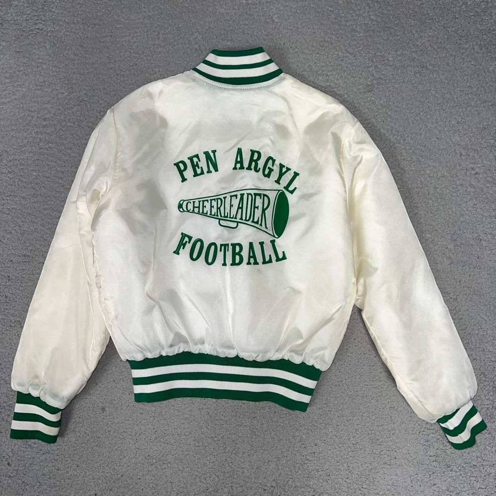 VTG Birdie Haley Pen Agryl Cheerleader Satin Jacket Women's Size M White Quilted